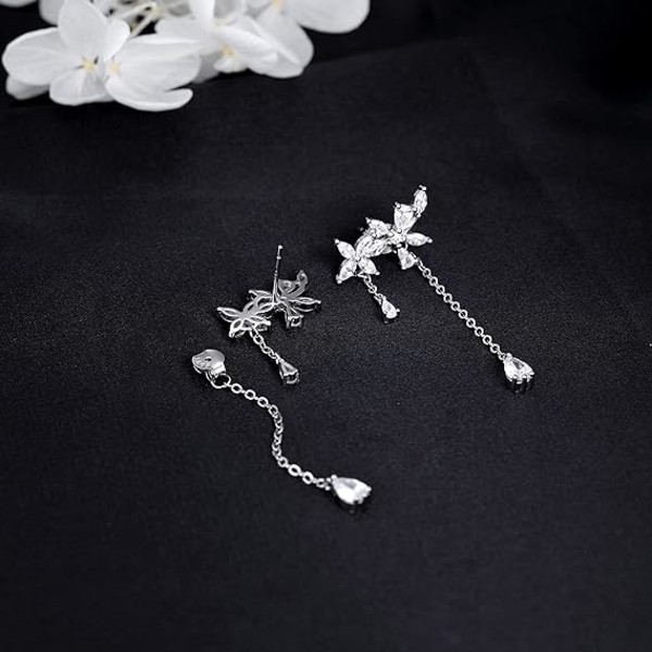 925 Sterling sølv CZ Flower Wrap øredobber anheng kjede Elegant