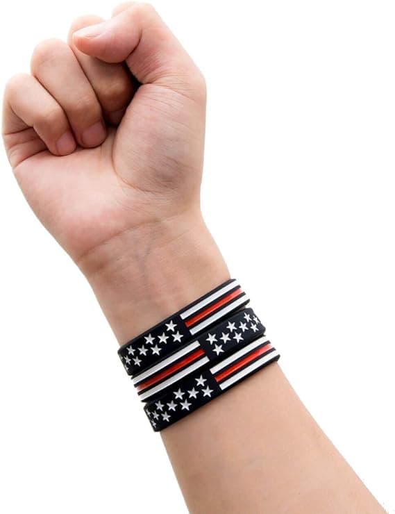 3PC Thin Red Line Amerikansk Flagg Armbånd - Kraften av Tro Silicon