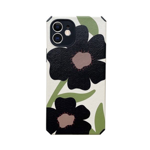 Black Flower Green Leaf imiteret læder telefontaske til Apple iPhone