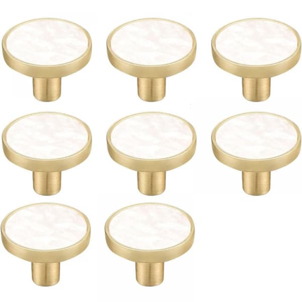 8Pack Hvite Marmor Messing Runde Skapsknapper - Dekorative Hvite Skuffeknapper