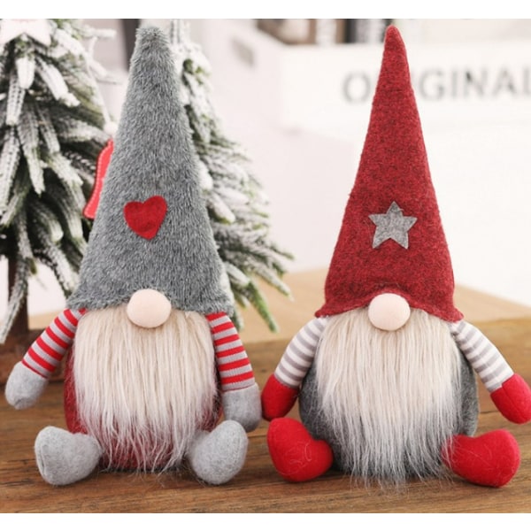 2 stk Rød og Grå Ansigtsløs Julelverdukke, Rudolph, Europæisk