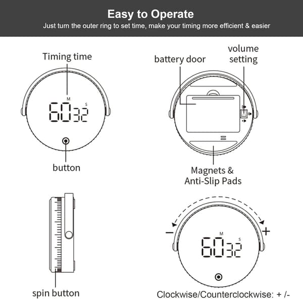Kök Timer, Magnetisk Digital Kök Timer, 3 Justerbar Volum