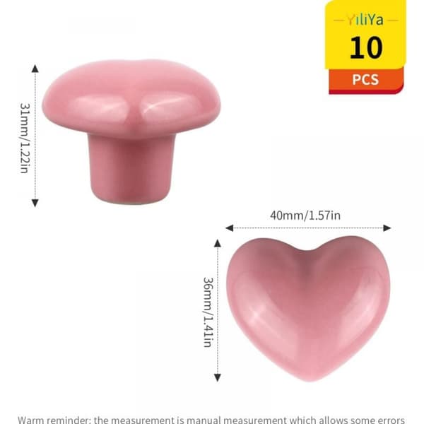 10 stk Dørknapper, Hjerteformet Håndtak Møbelknapper Rosa Keramikk