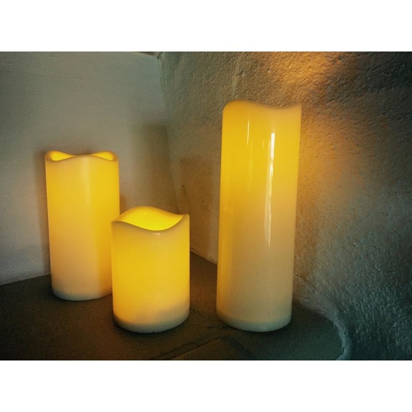 Rare pearl LED candle 3 pieces 'Saul' - Flickering yellow flights - white with remote control 12.5 * 7.5 / 10 * 7.5cm / 7.5 * 7.5cm