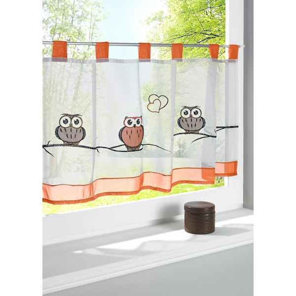Gjennomsiktig gardin 45x90cm Broderi Ugle Fargerik Pan Orange Kort Ta