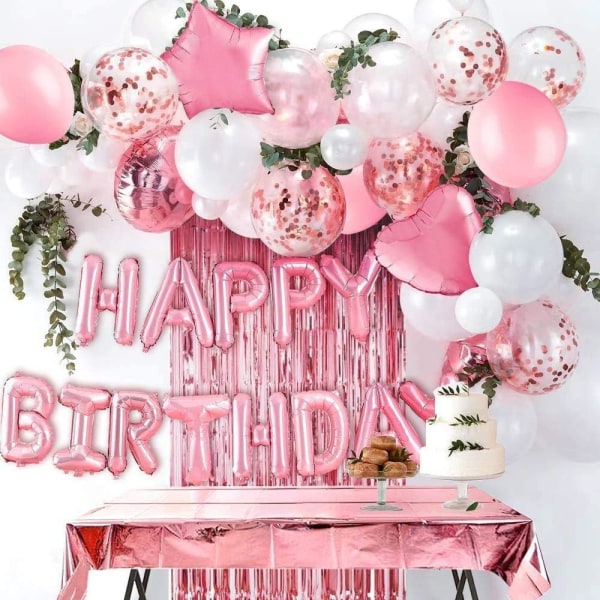 Födelsedagsdekoration för Girl Pink Balloon, Grattis på födelsedagen banner,