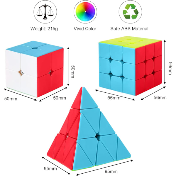 Magisk kub-set, Speed ​​Cube-set med 2x2x2 3x3x3 Pyramid Stickerle