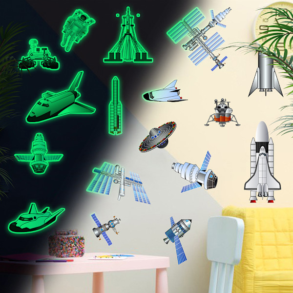 Glow in the Dark Stars för tak, Galaxy Rocket Spacecraft Wall Stickers