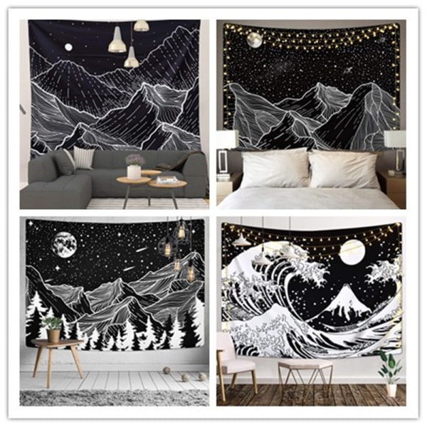 Starry Night Tapestry Mountain Tapestry Moon and Stars Tapestry B