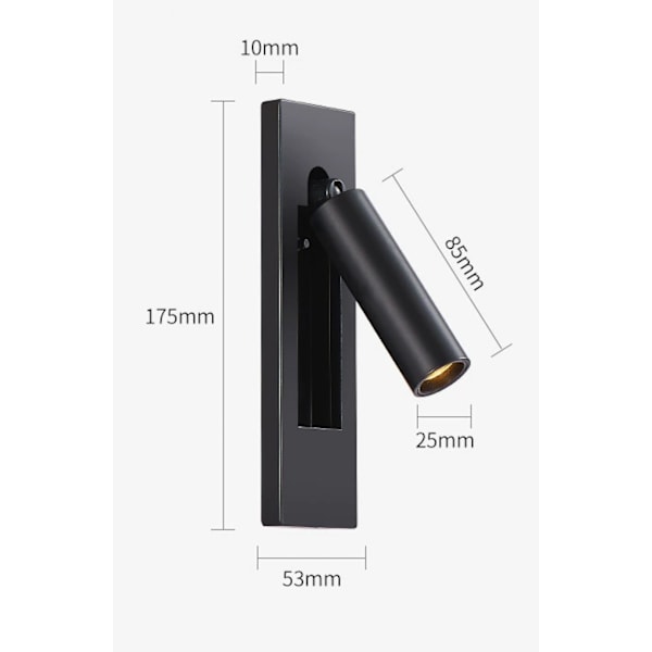 LED Læselampe til Soveværelse, 350° Rotation, 90° Foldbar, 3W Varmt Lys (Sort)