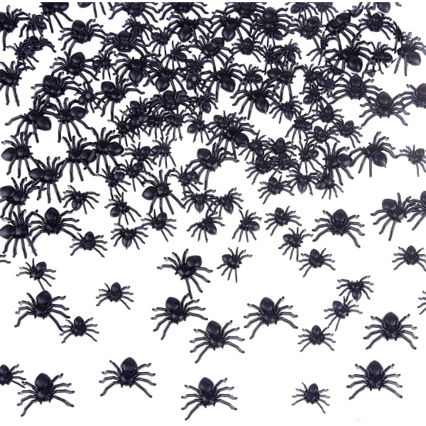 200 mini spindlar realistisk plast falska spindlar Halloween fest sid