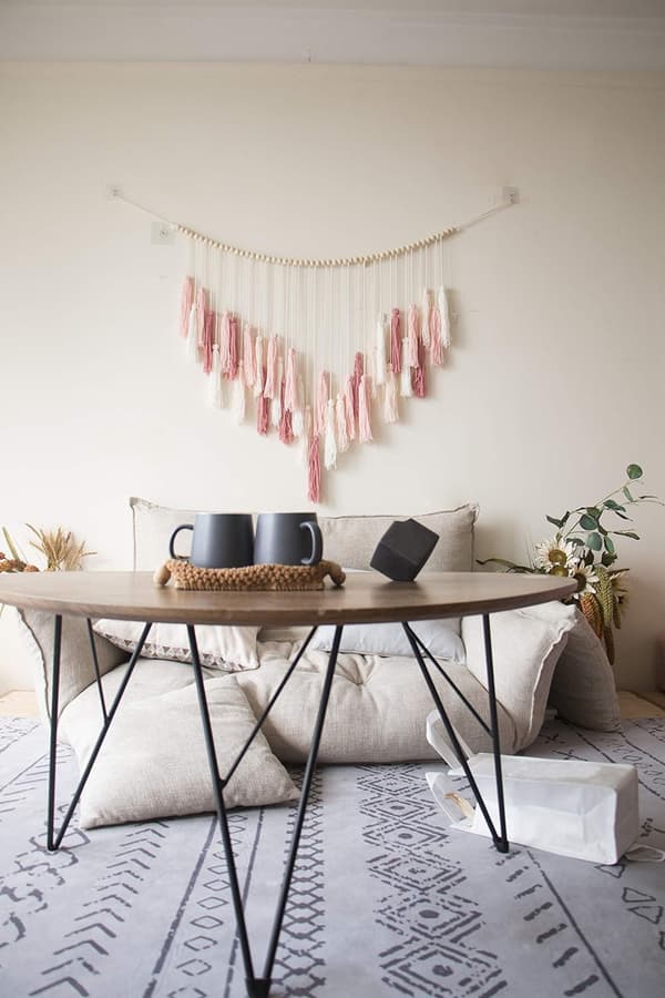 Macrame väggbonad - Stor macrame väggbonad med träpärlor