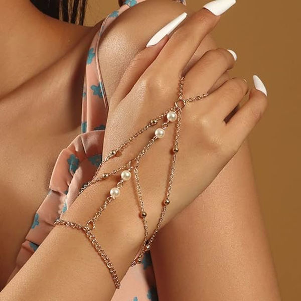 Armbånd Ring Håndkæde Boho Kvast Krystal Slave Armbånd til