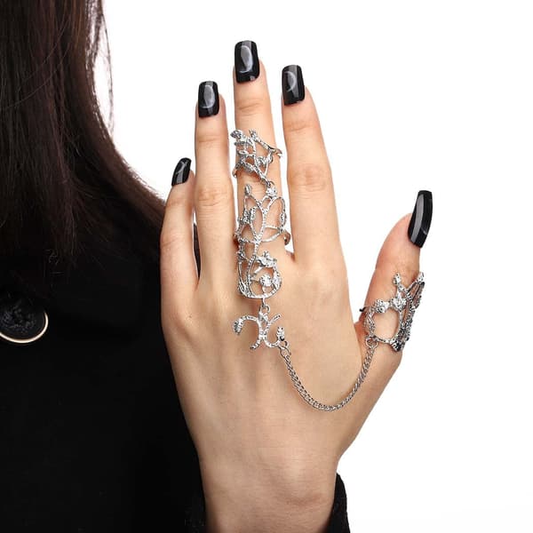 Finger Ring Hand Chain Silver Knuckle Ring Armband Punk Leaf Fu