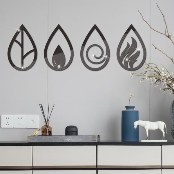 Metallveggdekor, fire elementer, dekorativ boho-kunst for stue R
