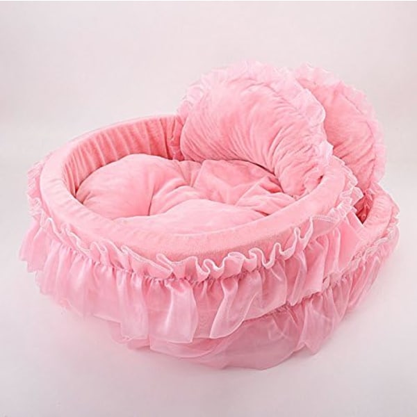 Söt Princess Pet Bed Bow-TIE Lace Cat Hund Bed (rosa)
