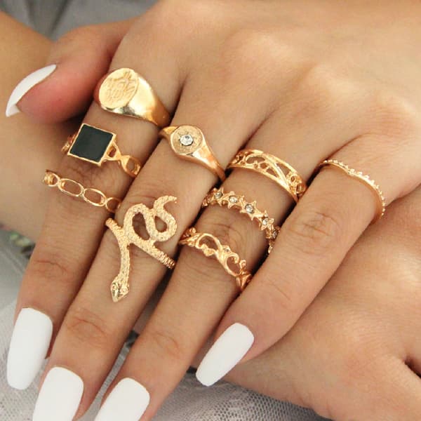 Guld Sølv Kno Knuckle Ringe Sæt til Kvinder Piger, 9PCS BOHO Ringe,Vi