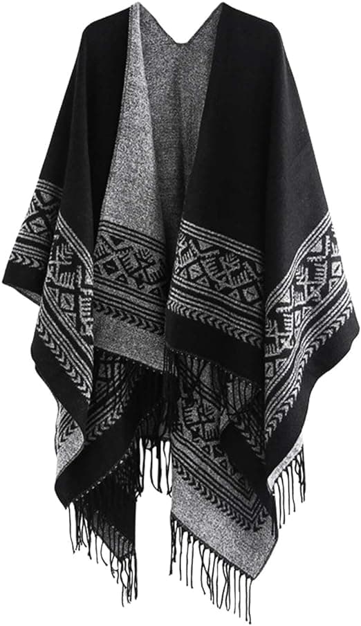 1PC Sort Poncho Sjal Elegant Varm Åben Tå Kvadratisk Efterår Vinter