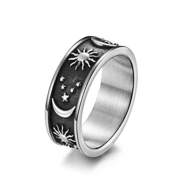 8mm Måne Stjärna Sol Statement Ring i Rostfritt Stål Boho Smycken för