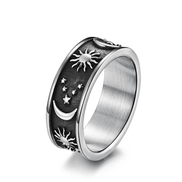 8mm Måne Stjerne Sol Statement Ring Rustfritt Stål Boho Smykker for