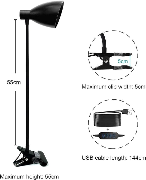Klipslampe for barneseng, LED-bordlampe med dimbar klips,