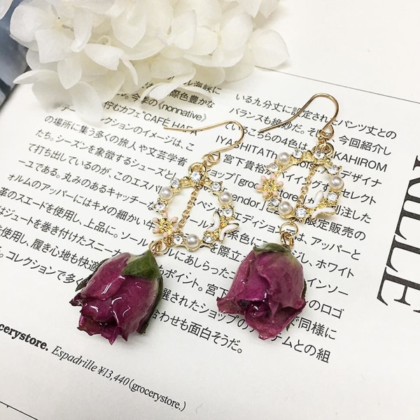 Rose Blomster Charm Vedhæng Resin Tørrede Blomster Håndværk Til Diy Øreringe