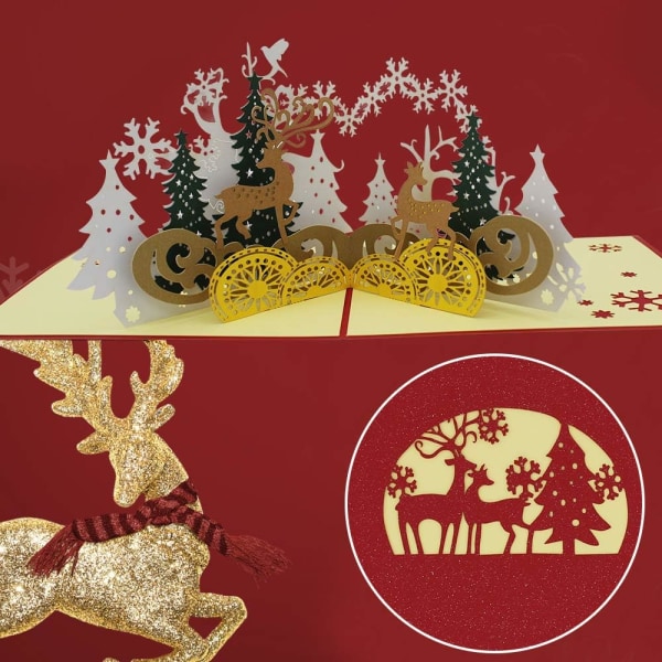 3D julekort gran og rensdyr Pop-up julekort nytår