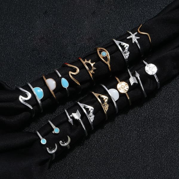 Boho Retro Stackable Rings Sets til Teenagere Piger Kvinder,Peak Sea Wa