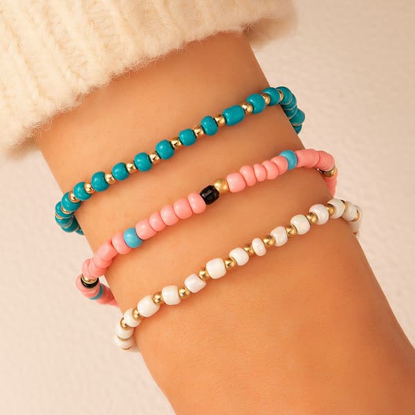 Etnisk stil armbånd smykker Fargerik risperle trelags brac