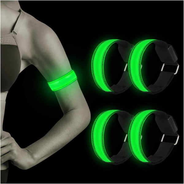 4PCS LED lysende armbånd, LED reflekterende løpearmbånd, justerbar