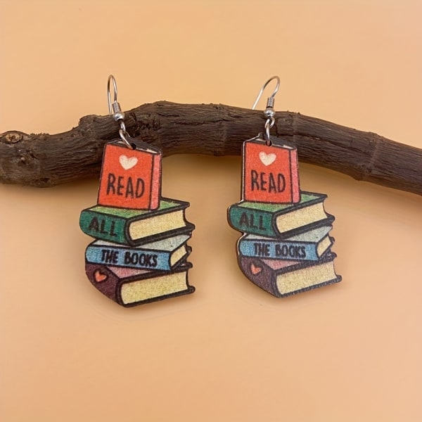 1pc Earrings Books Read All The Book Wood Read Multi Color