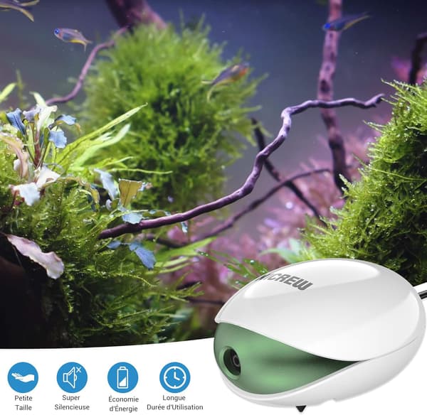 Luftkompressor for akvarium Ultra-stille pumpe <35 DB med boblestein 1