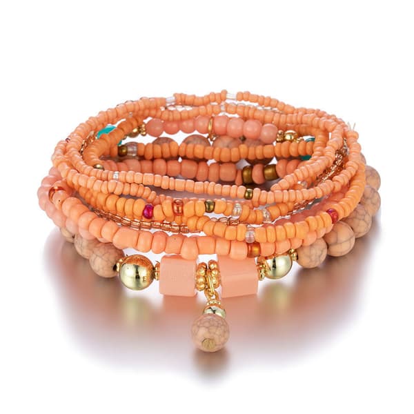 6 stk. Boheme Stablet Perle Armbånd Multilagdelt Stretch Brac