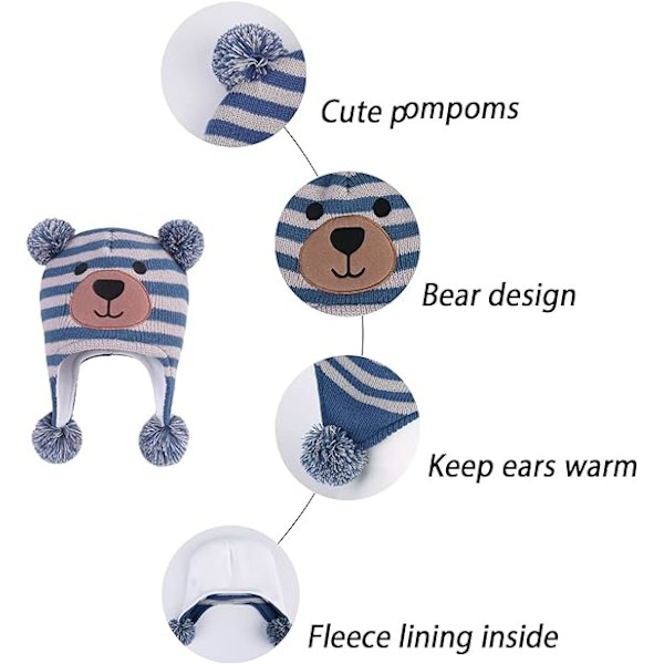 Grå Koala Baby Vinterhue til Småbørn, Strikket Ørevarmer Varm