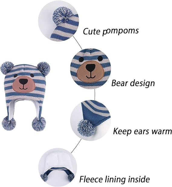 Grå Orange Randig Teddybjörn Vinter Baby Mössa för Unga Barn, K
