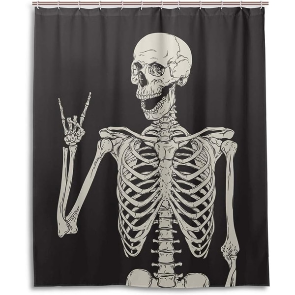 Rock and Roll Skull Skeleton Bone Love Music Shower Curtain Polye