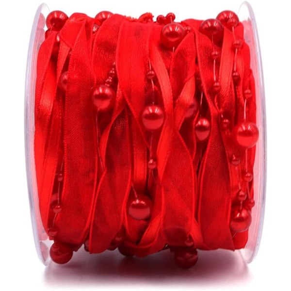 1 STK rødt kunstigt perlebånd Chiffonbånd og Organza Lace R