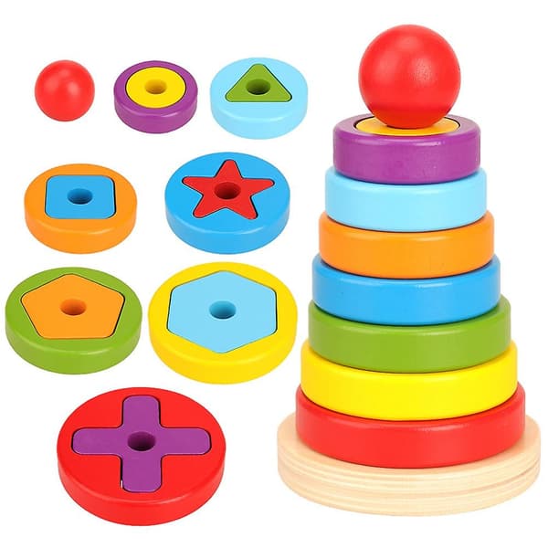 Baby Kids Trä Regnbåge Ring Stapling Spel Pussel Leksak