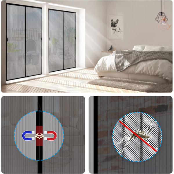 Myggenet Dør Vindue 100x210, Magnetisk Automatisk Lukning, Ultra Fint Maskenet, Anti-Støv, Myggenet Gardin Til Dør Vindue