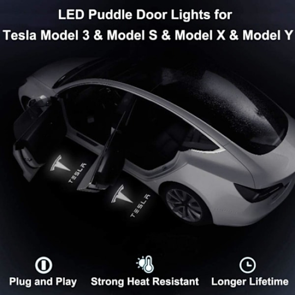 4 st Tesla bildörrlampor, Led bildörrslogolampor