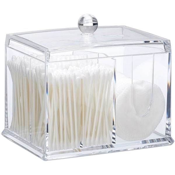 Vatpindsdispenser, akryl, stor æske med låg, opbevaring, badeværelse, toiletbord, transparent