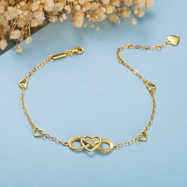 Ankelarmband för kvinnor 925 Sterling Silver Infinity Heart Ank
