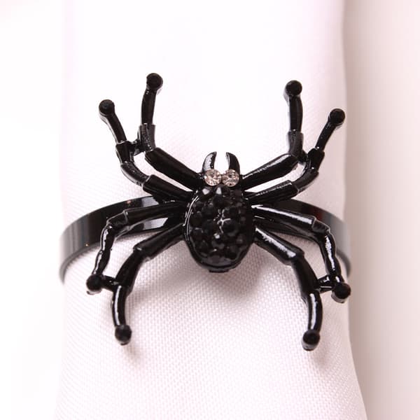 12-pack Halloween-servettringar - Svarta spindelservettringar med strass