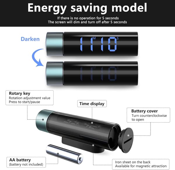 Magnetisk kjøkken-timer, HD LED digital timer nedtelling stoppeklokke,
