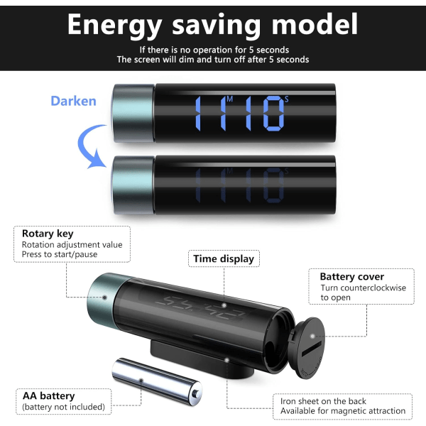 Magnetisk køkkentimer, HD LED digital timer nedtælling stopur,