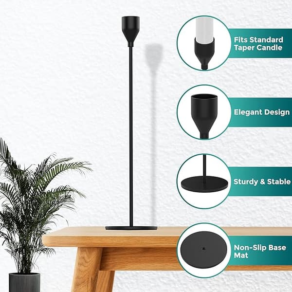Matte Black Lysestaker Koniske Lys, Sett med 3 Koniske Bokser