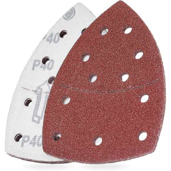 Sandpapper korn 60, triangulär slippapperpad, kardborrefäste, 11 hål, röd, 100-pack