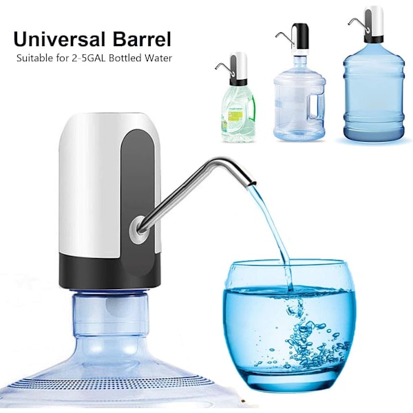 Vattenflaskepumpautomat 5 gallon Vattenflaskedispenser med USB-laddning Automatisk pump för utomhus eller kök (Vit)