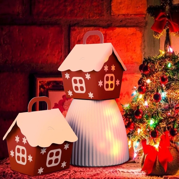 50 Pack Christmas Paper Gift Boxes - House Shaped Candy Boxes - C