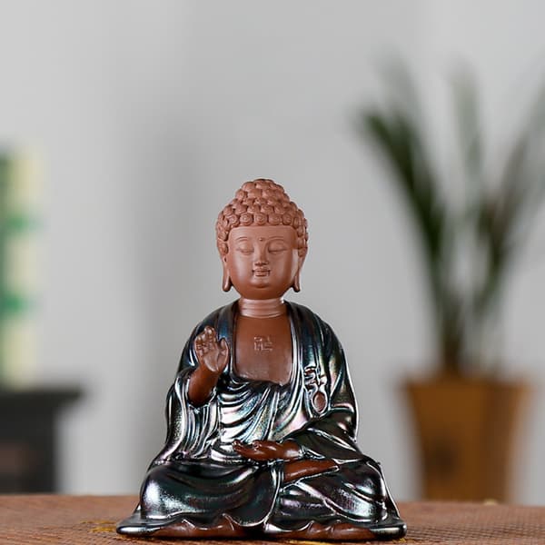 11,5 cm Buddha Have Statue til haven - Siddende Buddha Zen Have Statue A